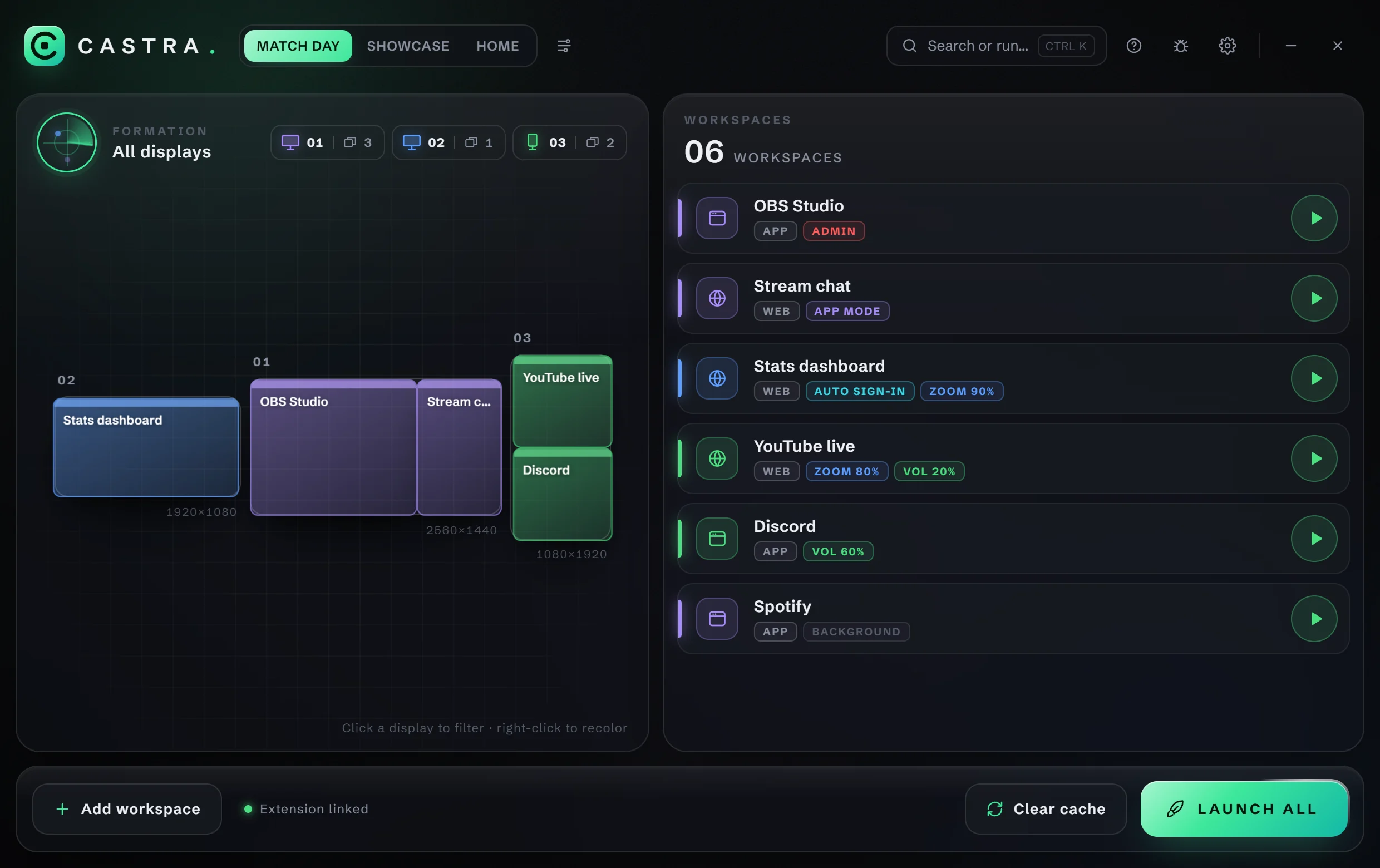 Castra in the dark theme