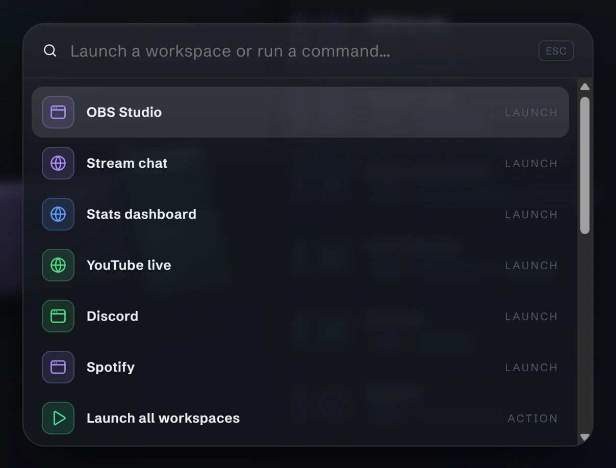 The search: launch a workspace or run a command